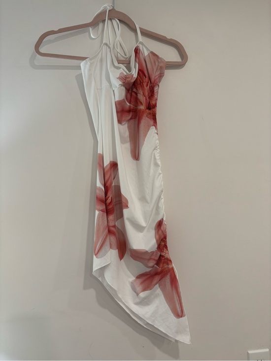 SHEIN Dresses & Skirts - SHEIN White Asymmetrical Slip Dress with Pink Floral Print